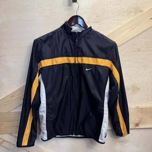 Vintage Nike Jacket Womens Large Windbreaker Black Yellow White Vented Back - Picture 1 of 16